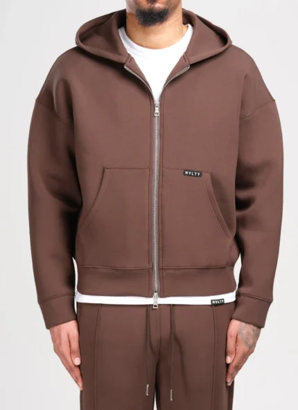 Scuba Structured Zip Hoodie Brown