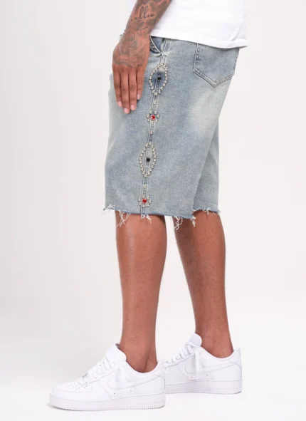 Vintage Studded Denim Shorts Blue