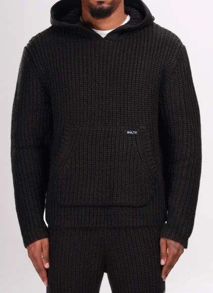 Heavyweight Knitted Hoodie Black.webp