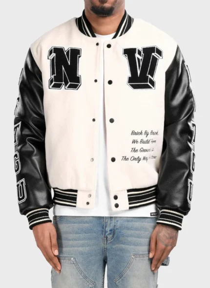 Nvlty Built From The Ground Up Varsity Jacket Ivory (1)