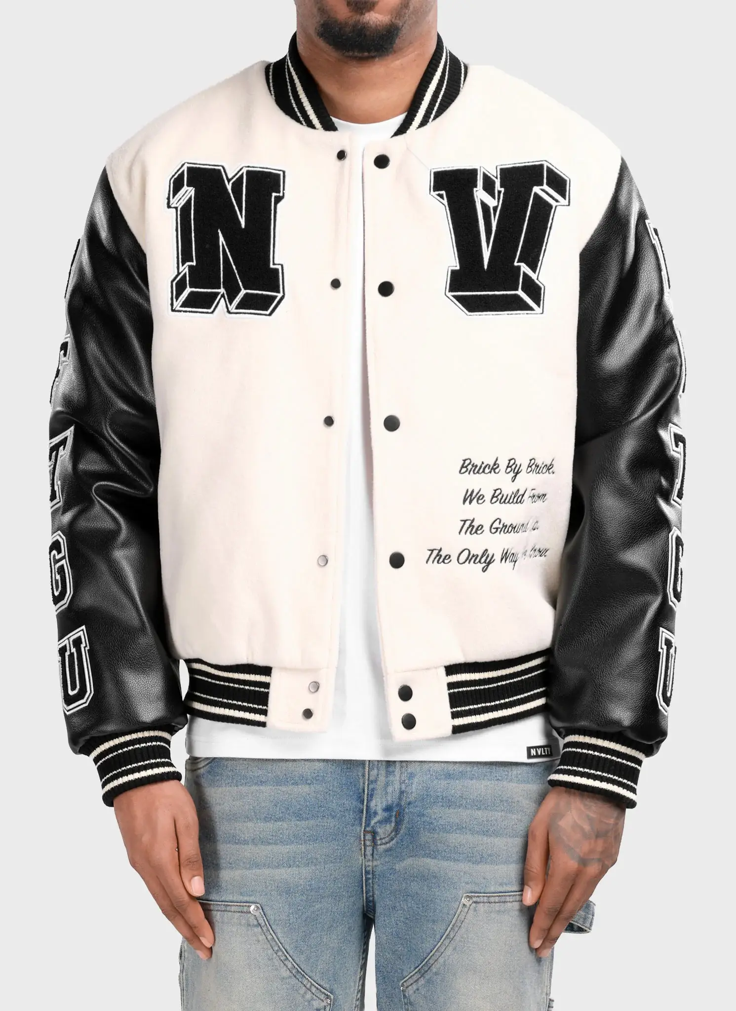 Nvlty Built From The Ground Up Varsity Jacket Ivory (1) Nvlty Built From The Ground Up Varsity Jacket Ivory (1)