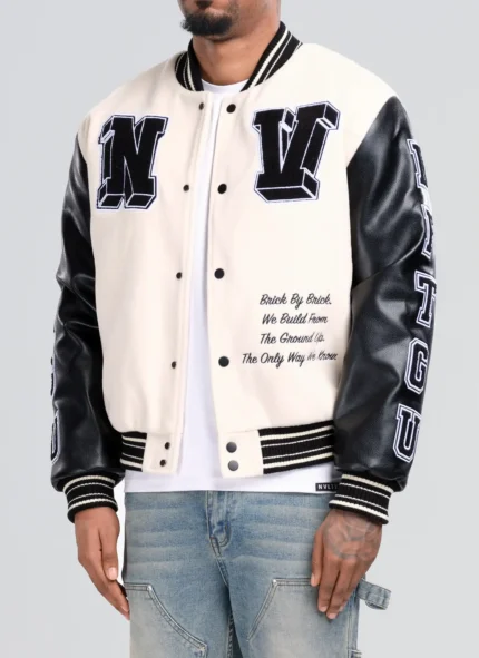 Nvlty Built From The Ground Up Varsity Jacket Ivory (8)