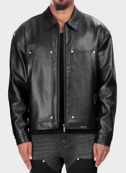 Nvlty Leather Carpenter Rivet Jacket Black (1)
