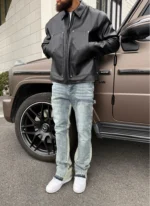 Nvlty Leather Carpenter Rivet Jacket Black (8)
