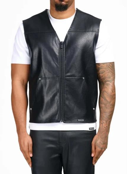 Nvlty Leather Carpenter Rivet Vest Black (1)