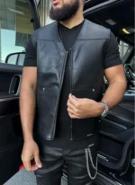 Nvlty Leather Carpenter Rivet Vest Black (3)