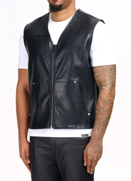 Nvlty Leather Carpenter Rivet Vest Black (4)