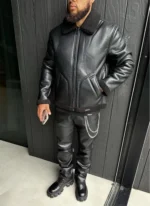 Nvlty Leather Shearling Jacket Black (3)