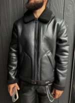 Nvlty Leather Shearling Jacket Black (4)