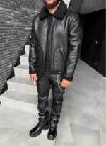 Nvlty Leather Shearling Jacket Black (5)