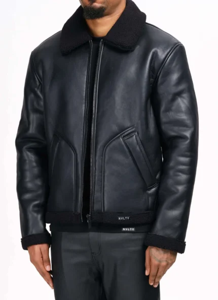 Nvlty Leather Shearling Jacket Black (9)