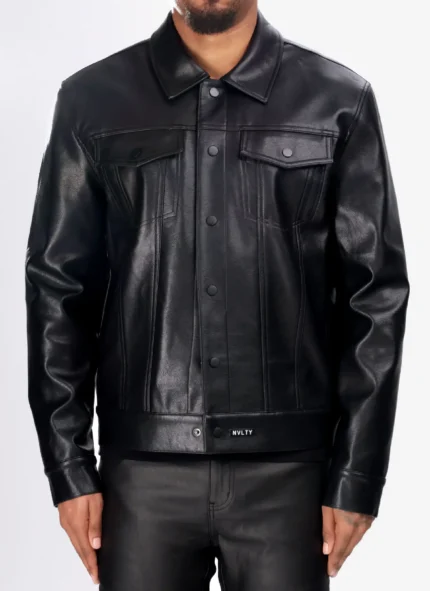 Nvlty Leather Trucker Jacket Black (1)