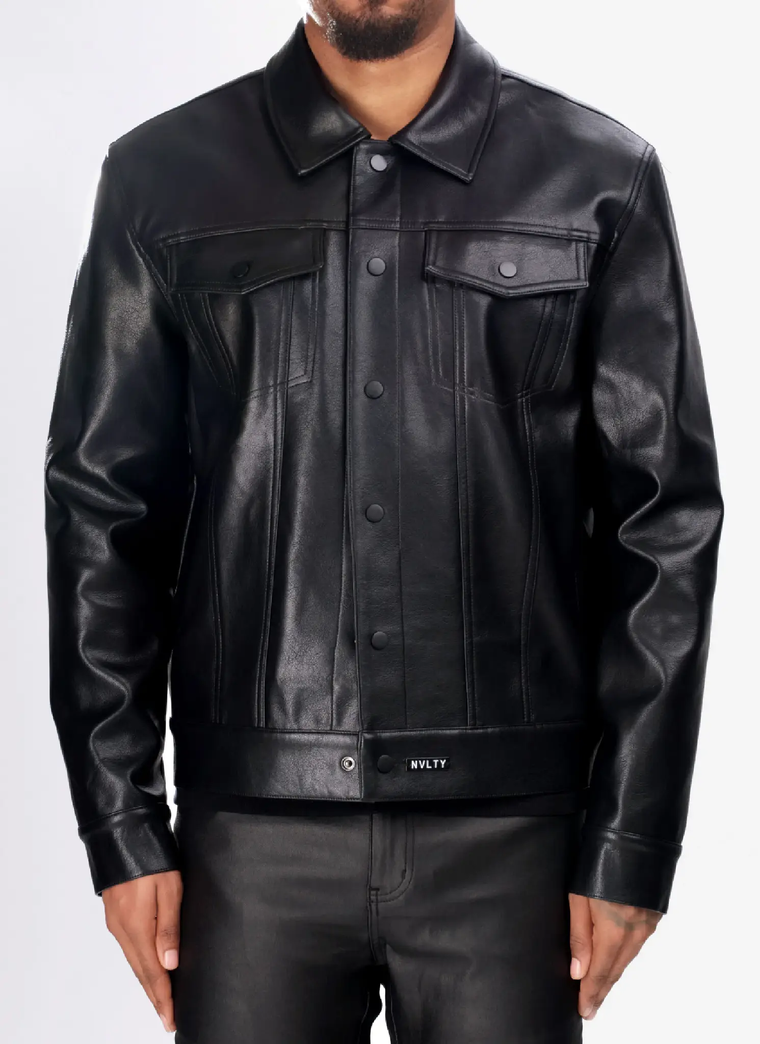 Nvlty Leather Trucker Jacket Black (1) Nvlty Leather Trucker Jacket Black (1)