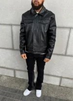 Nvlty Leather Trucker Jacket Black (7)