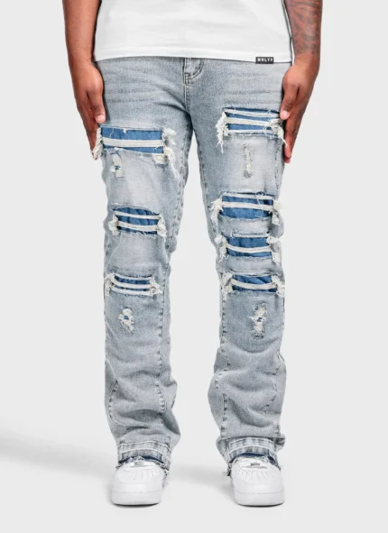 Nvlty Vintage Flare Ripped & Repaired Jeans Blue (1)