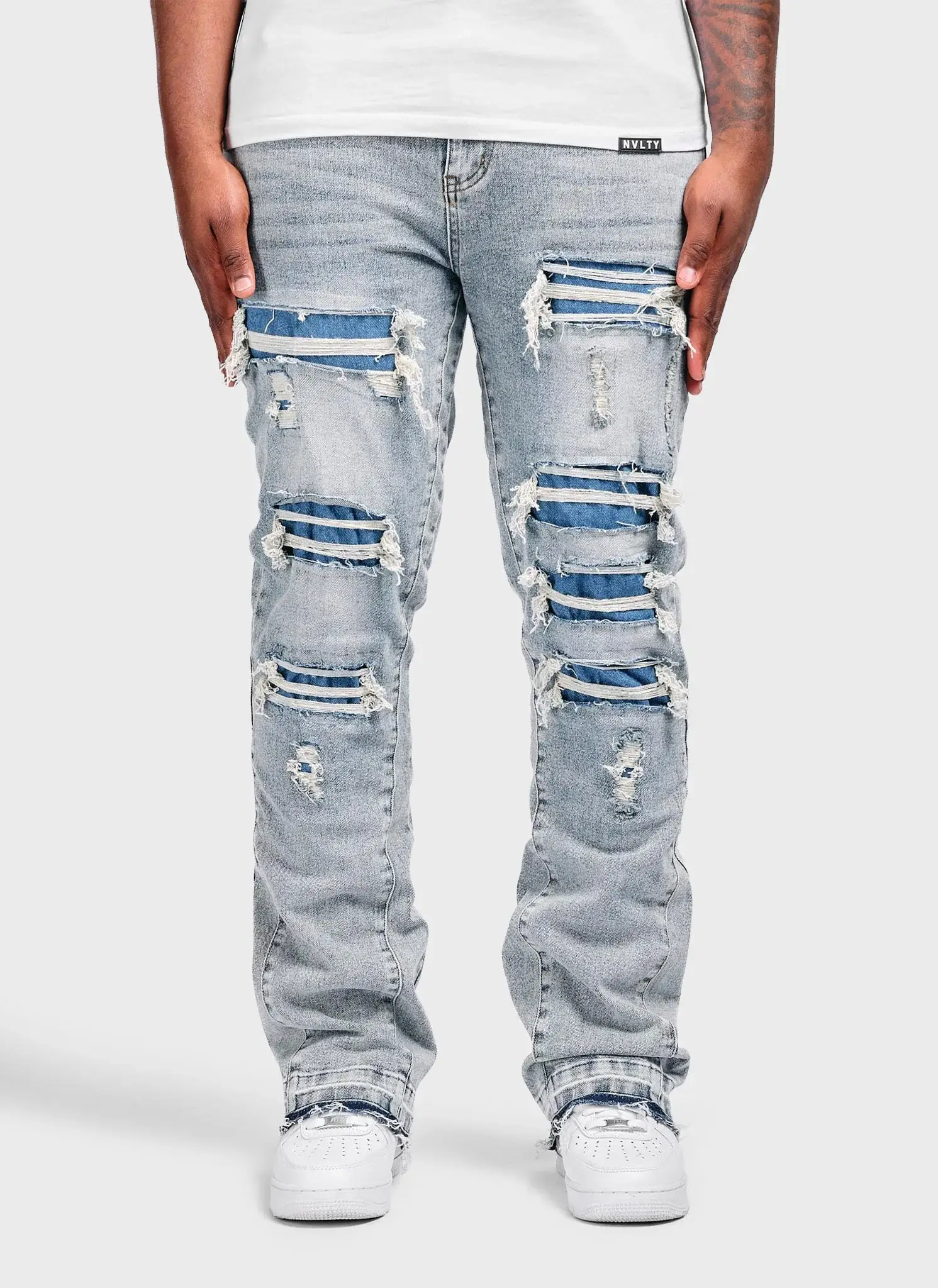 Nvlty Vintage Flare Ripped & Repaired Jeans Blue (1) Nvlty Vintage Flare Ripped & Repaired Jeans Blue (1)