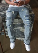 Nvlty Vintage Flare Ripped & Repaired Jeans Blue (4)