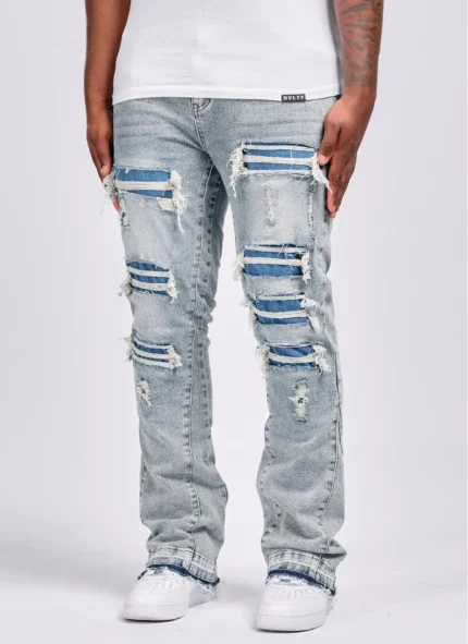 Nvlty Vintage Flare Ripped & Repaired Jeans Blue (5)