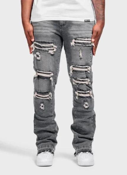 Nvlty Vintage Flare Ripped & Repaired Jeans Grey (1)