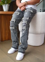 Nvlty Vintage Flare Ripped & Repaired Jeans Grey (2)