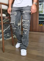 Nvlty Vintage Flare Ripped & Repaired Jeans Grey (4)