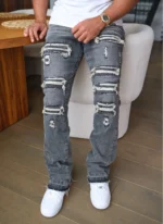 Nvlty Vintage Flare Ripped & Repaired Jeans Grey (5)