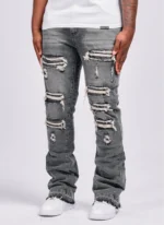 Nvlty Vintage Flare Ripped & Repaired Jeans Grey (6)