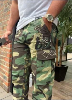 Nvlty Vintage Flare Studded Cargos Camo (8)