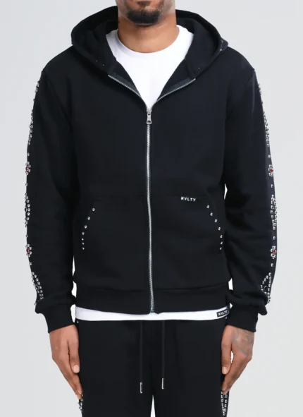 Nvlty Vintage Studded Zip Hoodie Black (1)