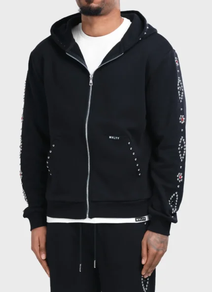 Nvlty Vintage Studded Zip Hoodie Black (11)
