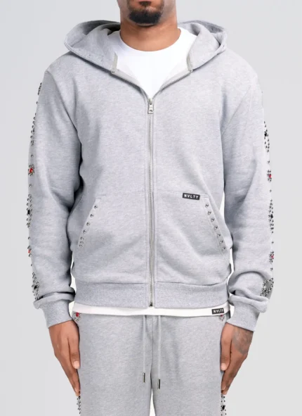 Nvlty Vintage Studded Zip Hoodie Grey (1)