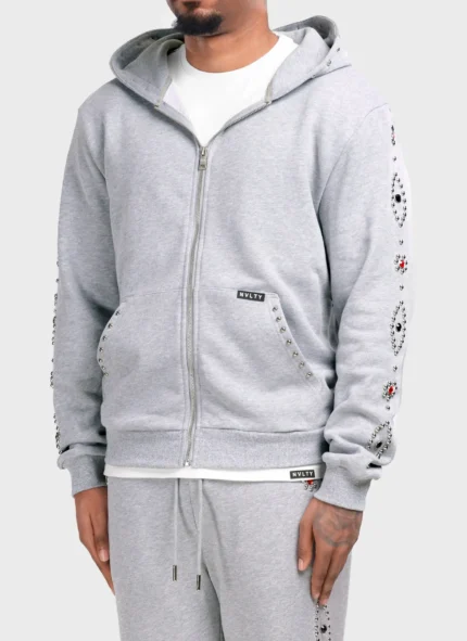 Nvlty Vintage Studded Zip Hoodie Grey (12)