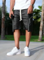 Nvlty Vintage Wax Zipper Cargo Shorts Black (3)